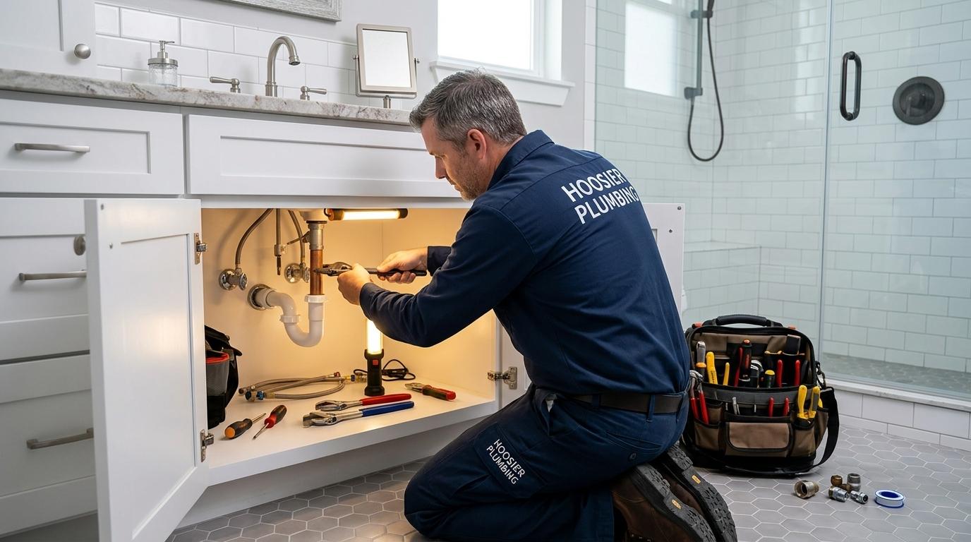 Plumber performing a residential repair during summer